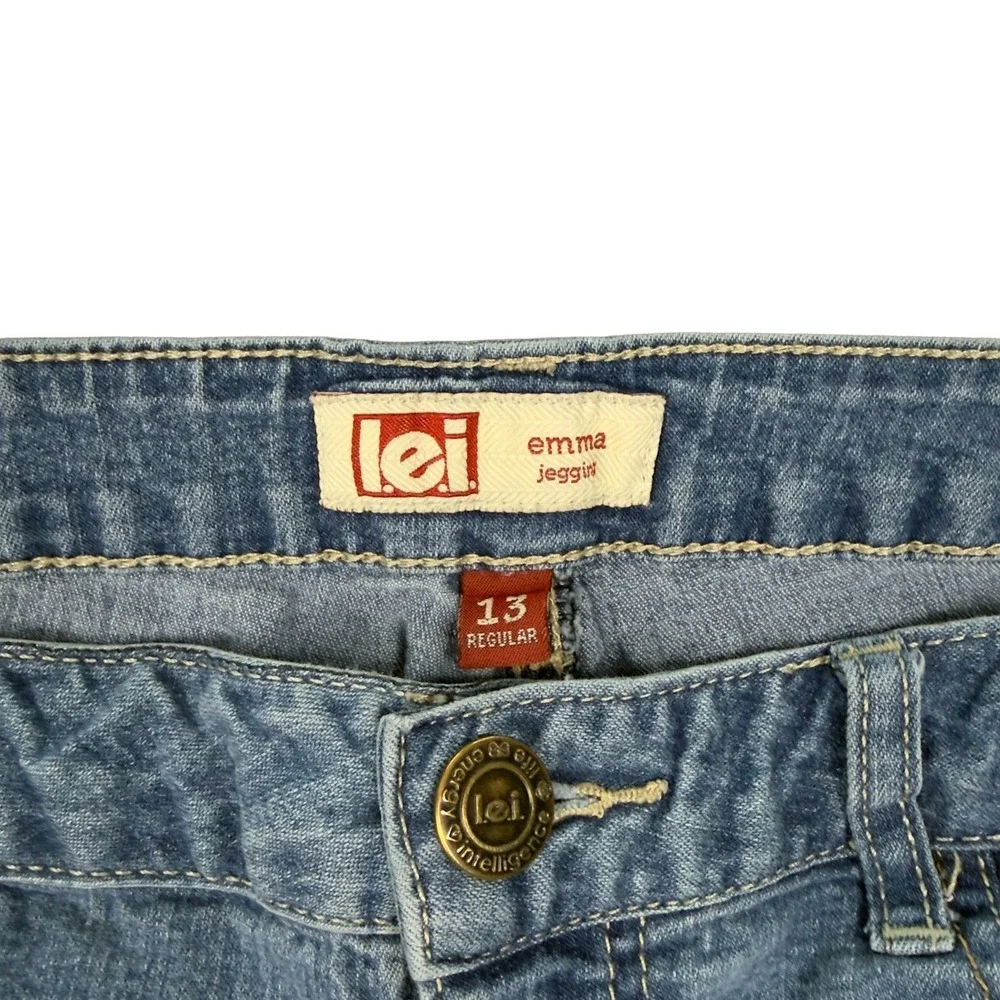 LEI Emma Jegging Jeans Womens Size 13 Reg Blue Skinny‎ Stretch Denim Side Jewels